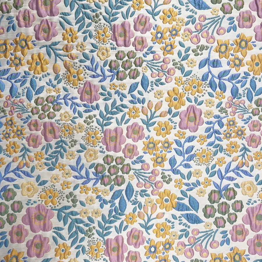 Emma Brocade Polyester Cotton Floral White Colourful Jacquard Fabric