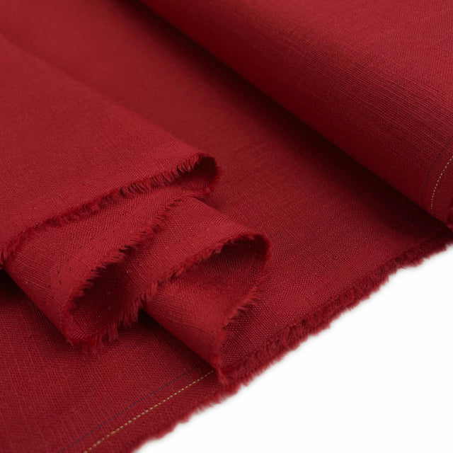 Enigma linen dark red ramie cotton oeko tex plain dress fabric fold