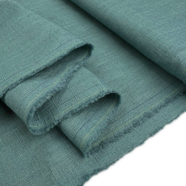 Enigma Linen Teal Ramie Cotton Oeko Tex Plain Dress Fabric Fold