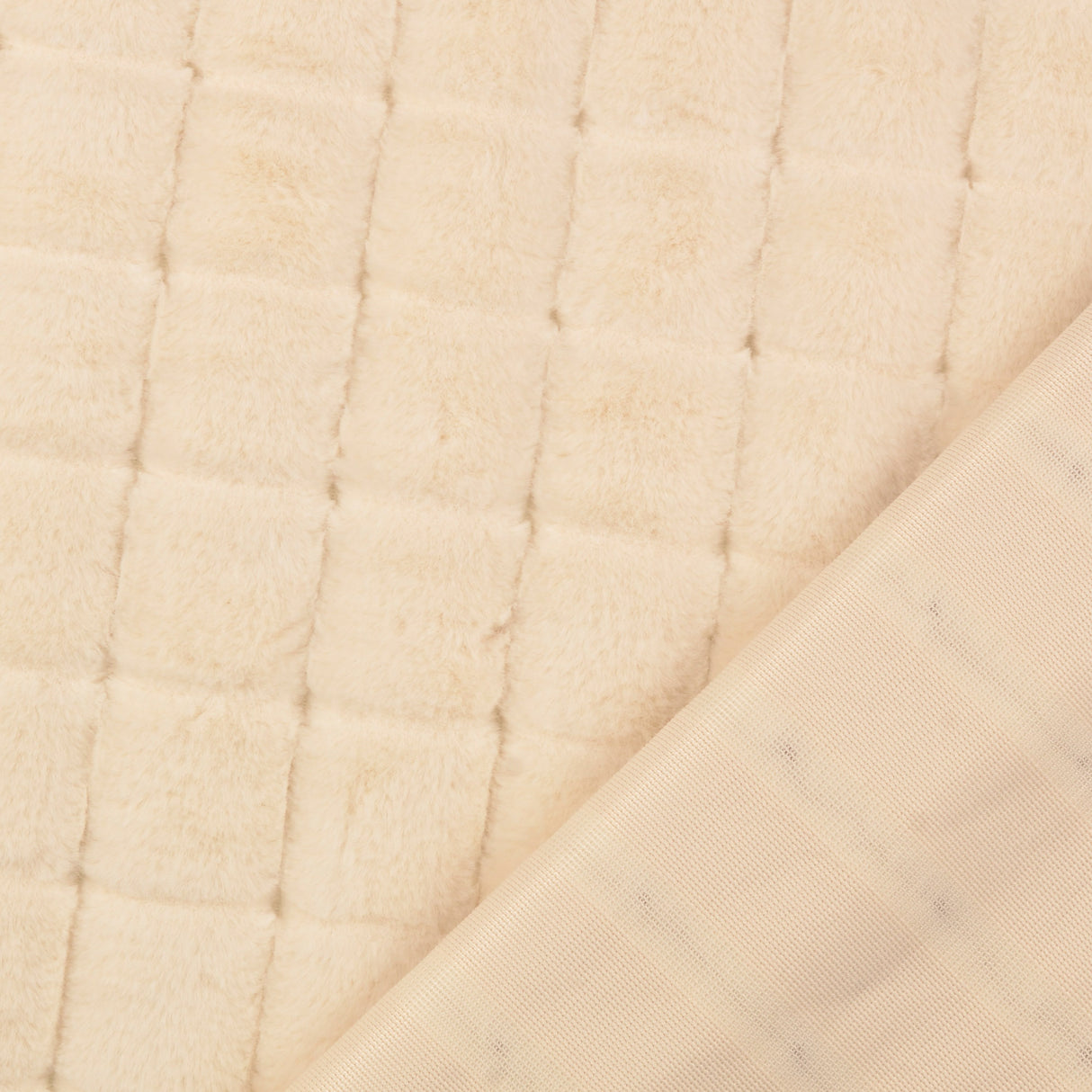 Evangeline cream square embossed polyester faux fur fabric fold