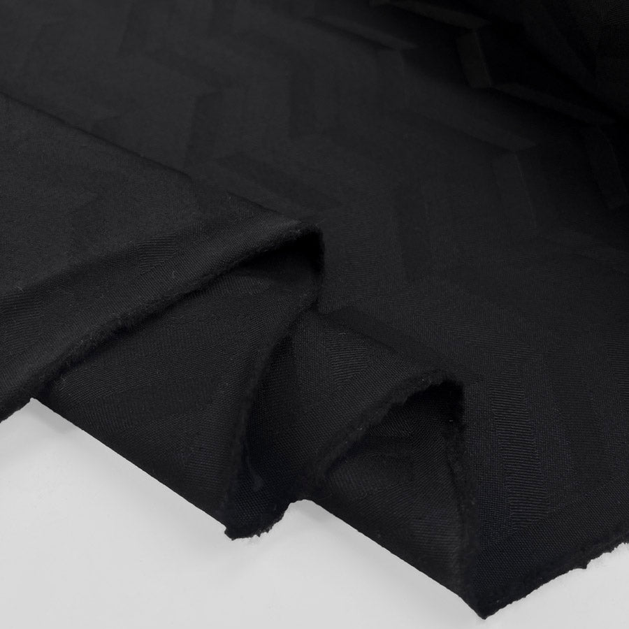 Ex Designer Italian Black Chevron Twill Fabric Simply Black Fold