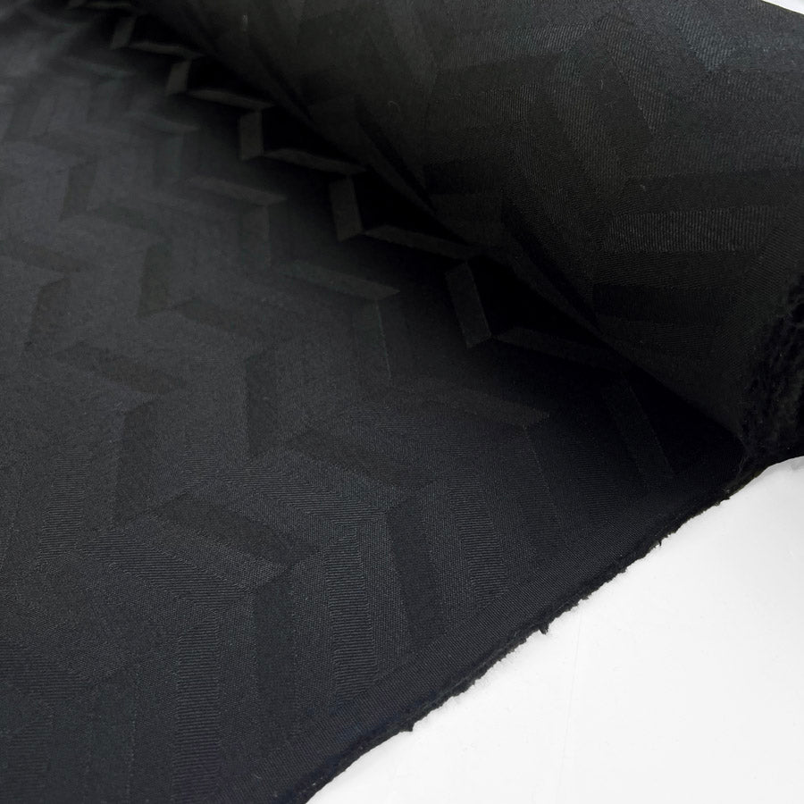 Ex Designer Italian Black Chevron Twill Fabric Simply Black Roll