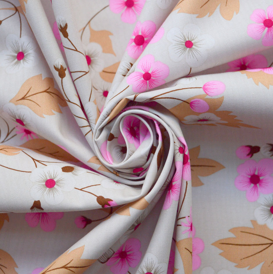 Felicity Cotton Poplin Beige Flower Dress Fabric Cud1 2
