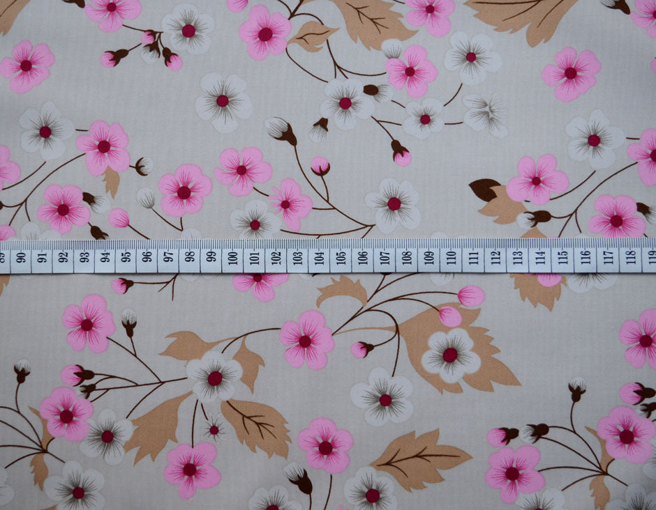 Felicity Cotton Poplin Beige Flower Dress Fabric S