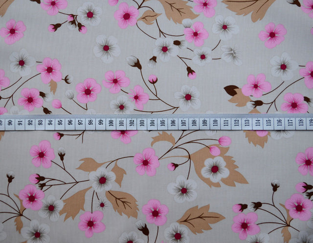 Felicity Cotton Poplin Beige Flower Dress Fabric S
