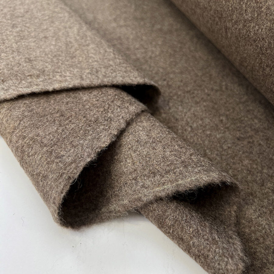 Felted Wool Polyester Brown Beige Soft Fuzzy Coating Fabric Fold