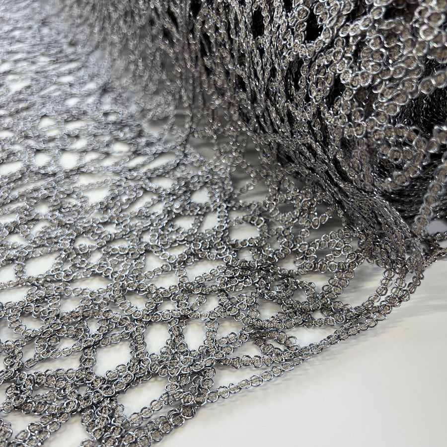 Fenced Off Silver Metallic Chain Link Abstract Craft Fabric Roll