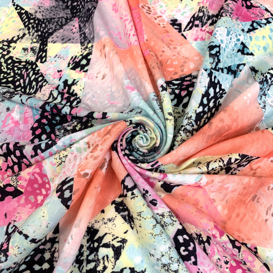 Festive Madness Polyester Multicoloured Bright Neon Jersey Dress Fabric Close Up Dress Fabric Photo