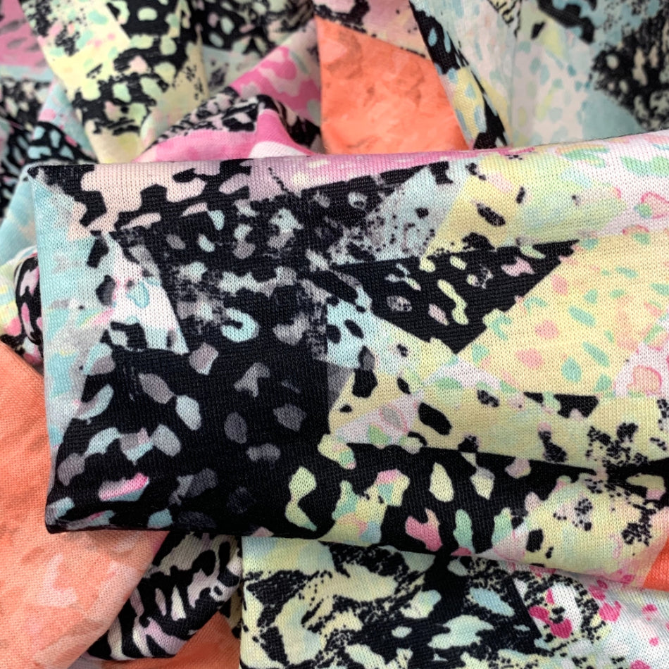 Festive Madness Polyester Multicoloured Bright Neon Jersey Dress Fabric Close Up Fabric Photo