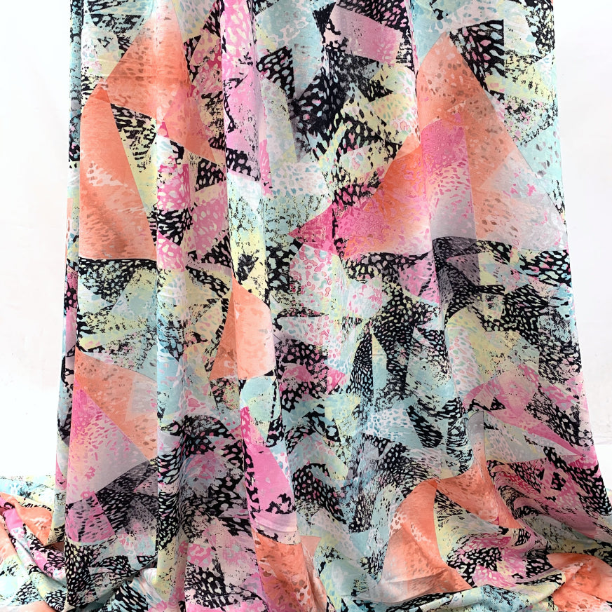 Festive Madness Polyester Multicoloured Bright Neon Jersey Dress Fabric Manequin Close Up Dress Long Fabric Photo