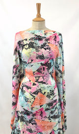 Festive Madness Polyester Multicoloured Bright Neon Jersey Dress Fabric Manequin Dress Fabric Photo