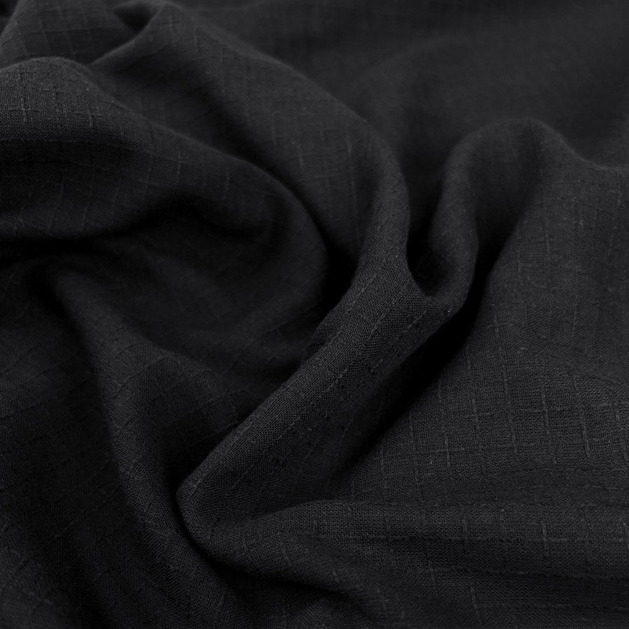 Fibre Mood Dobby Check Black Cotton Lightweight Dress Fabric