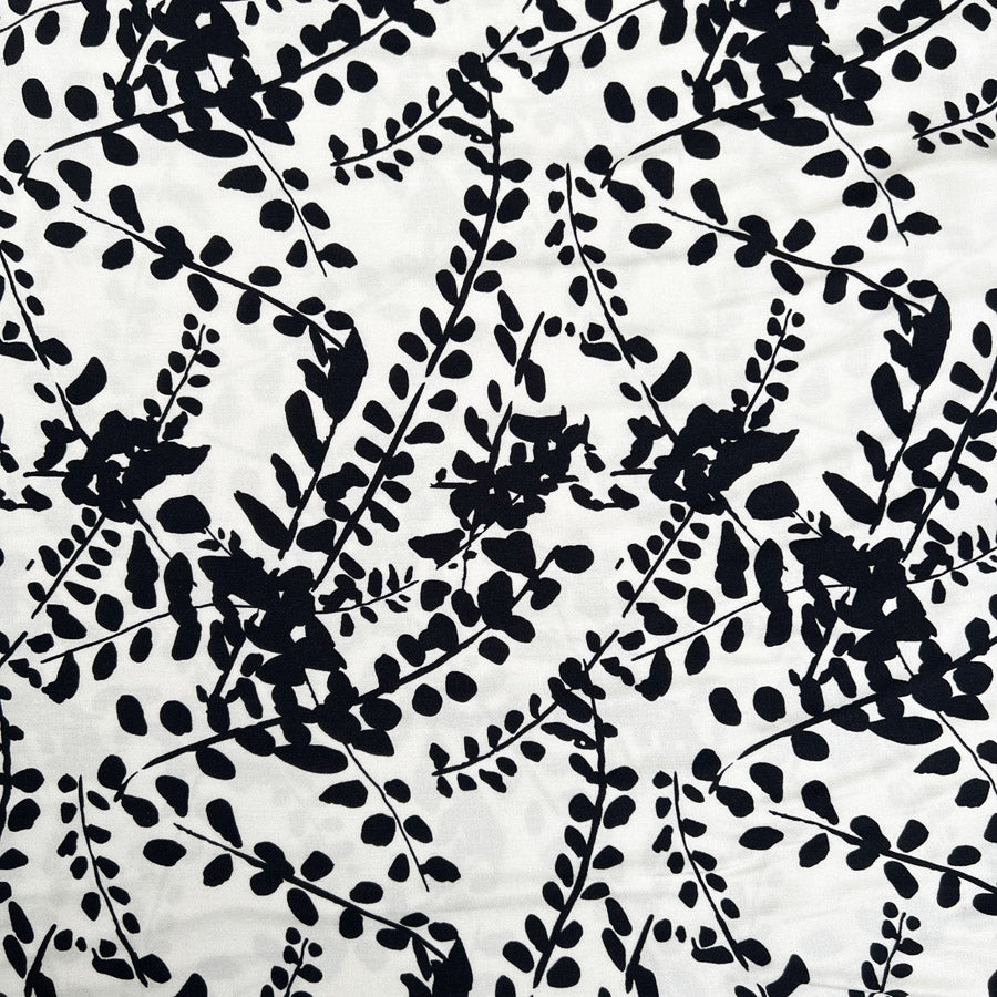 Fibre Mood Ecovero Leaves Black White Viscose Floral Leaf Print Dress Fabric