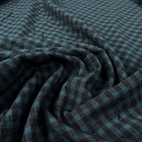 Fibre Mood Seersucker Check Teal Black Cotton Polyester Elastane Stretch Woven Shirting Fabric