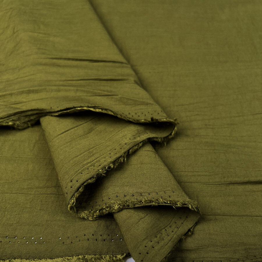 Fibre Mood Warp Crinkle Green Viscose Nylon Woven Dress Fabric Fold