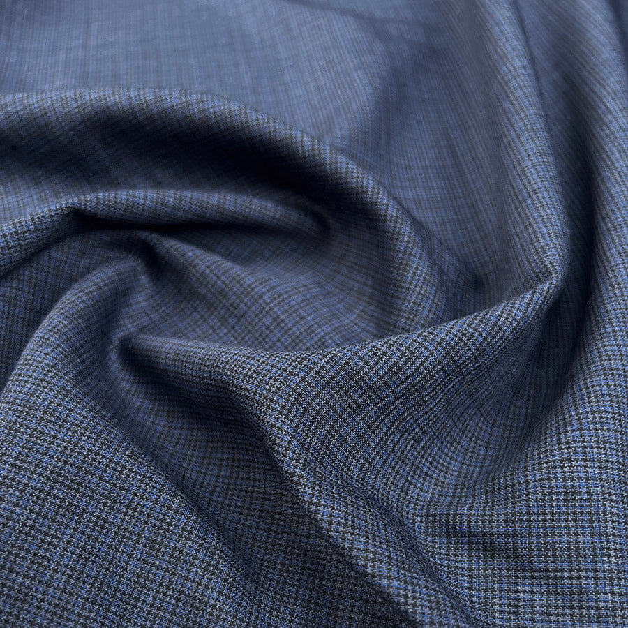 Fine Dogtooth Check Wool Shirting Fabric Coalport Blue