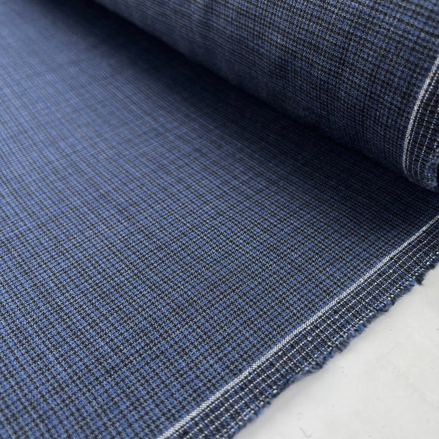 Fine Dogtooth Check Wool Shirting Fabric Coalport Blue Roll