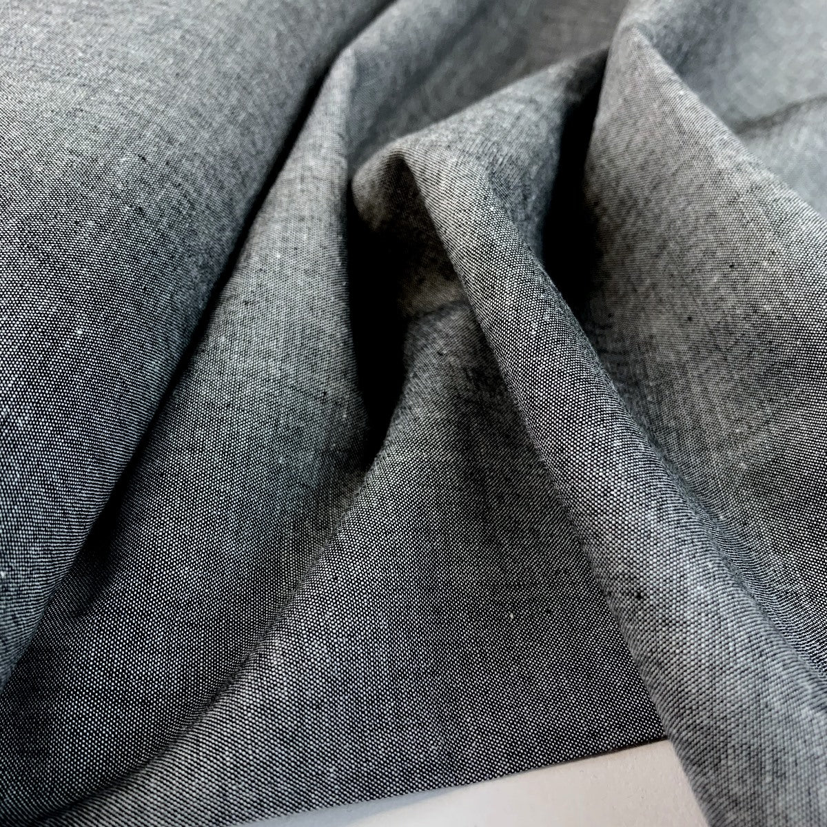 Finest Chambray Black Lightweight Cotton Fabric Fold 2