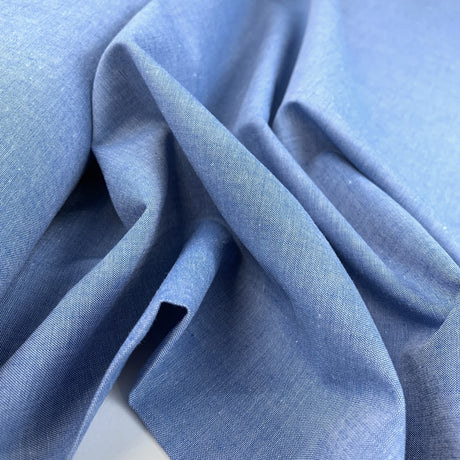 Finest Chambray Blue Lightweight Cotton Fabric Fold