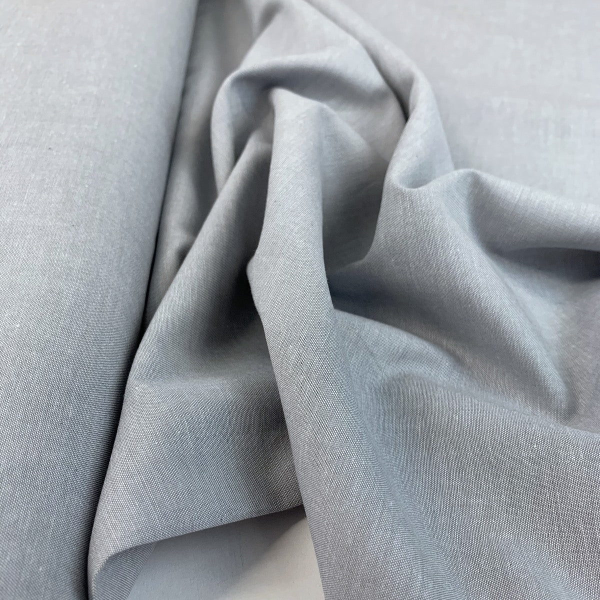 Finest Chambray Grey Lightweight Cotton Fabric Fold 2