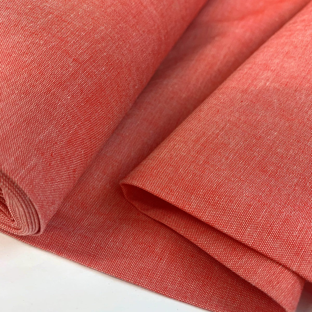 Finest Chambray Red Lightweight Cotton Fabric Fold