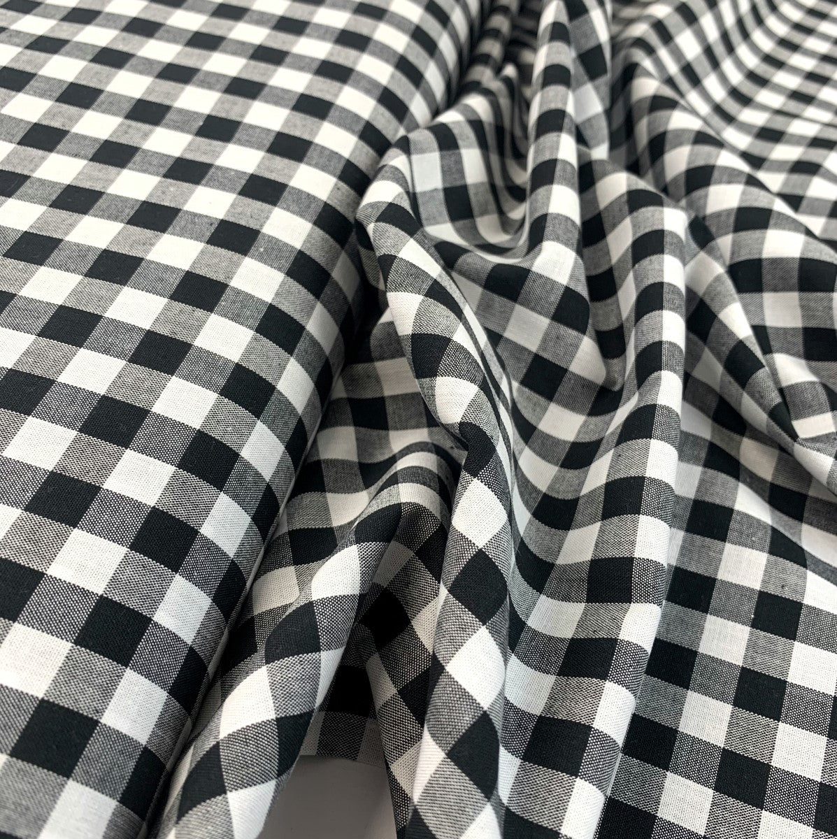Finest Gingham Black Cotton Checked Shirting Craft Fabric Close Up Fabric Photo Custom