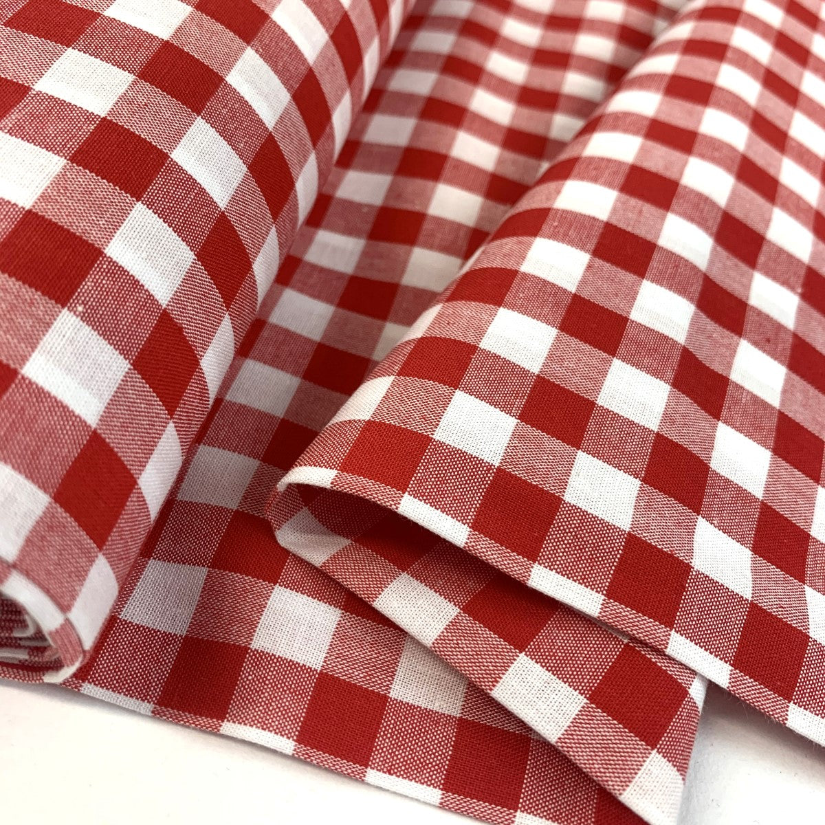 Finest Gingham Red Cotton Checked Shirting Craft Fabric Thumbnail Close Up Fabric Photo Custom