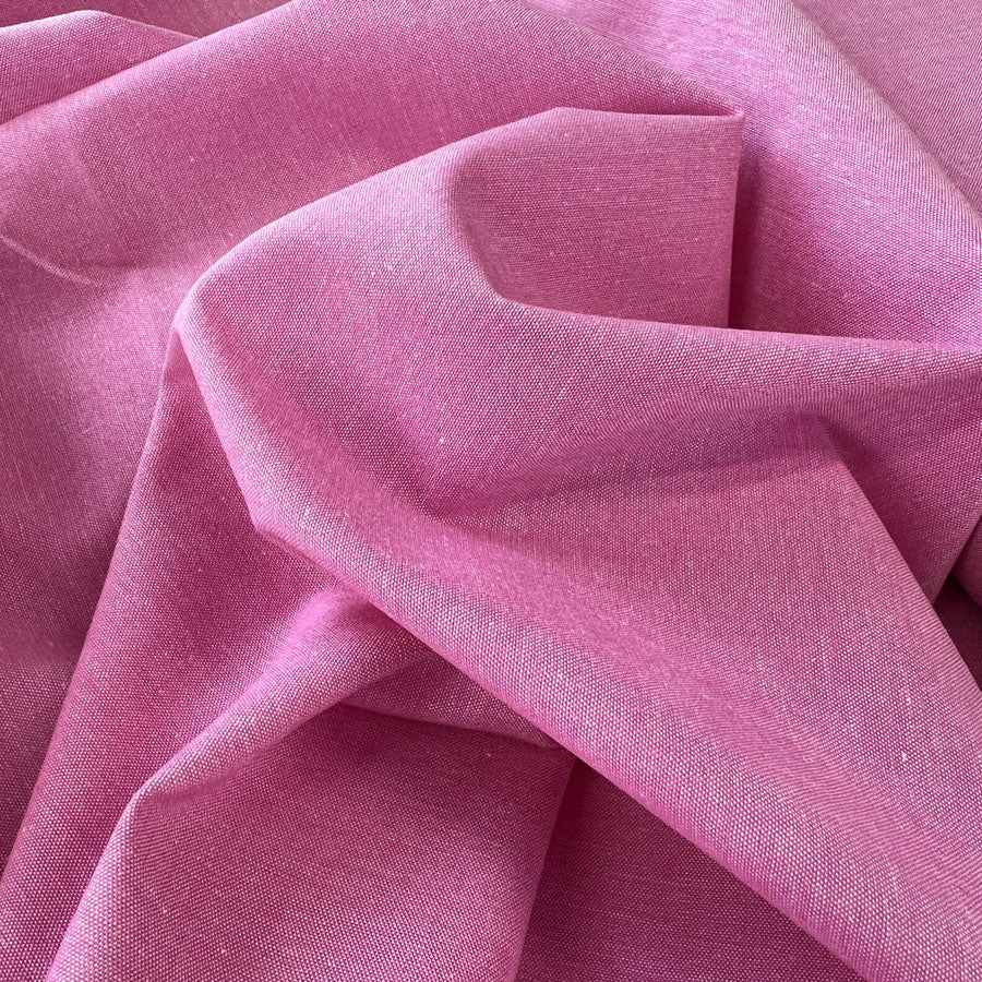 Finest Chambray Cotton Fabric Fuchsia Close Up