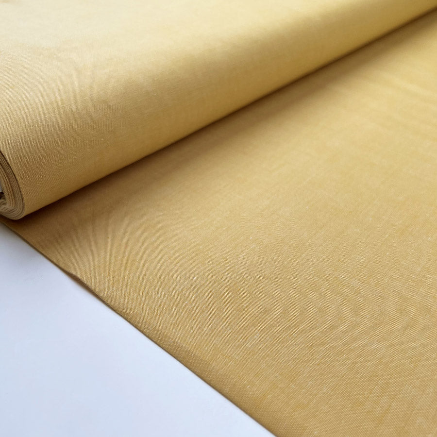 Finest Chambray Ochre Cotton Lightweight Plain Woven Dress Fabric Bolt