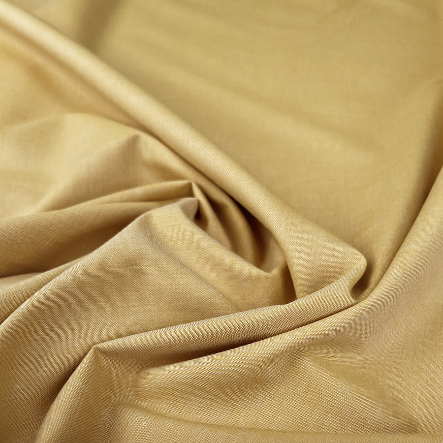 Finest Chambray Ochre Cotton Lightweight Plain Woven Dress Fabric