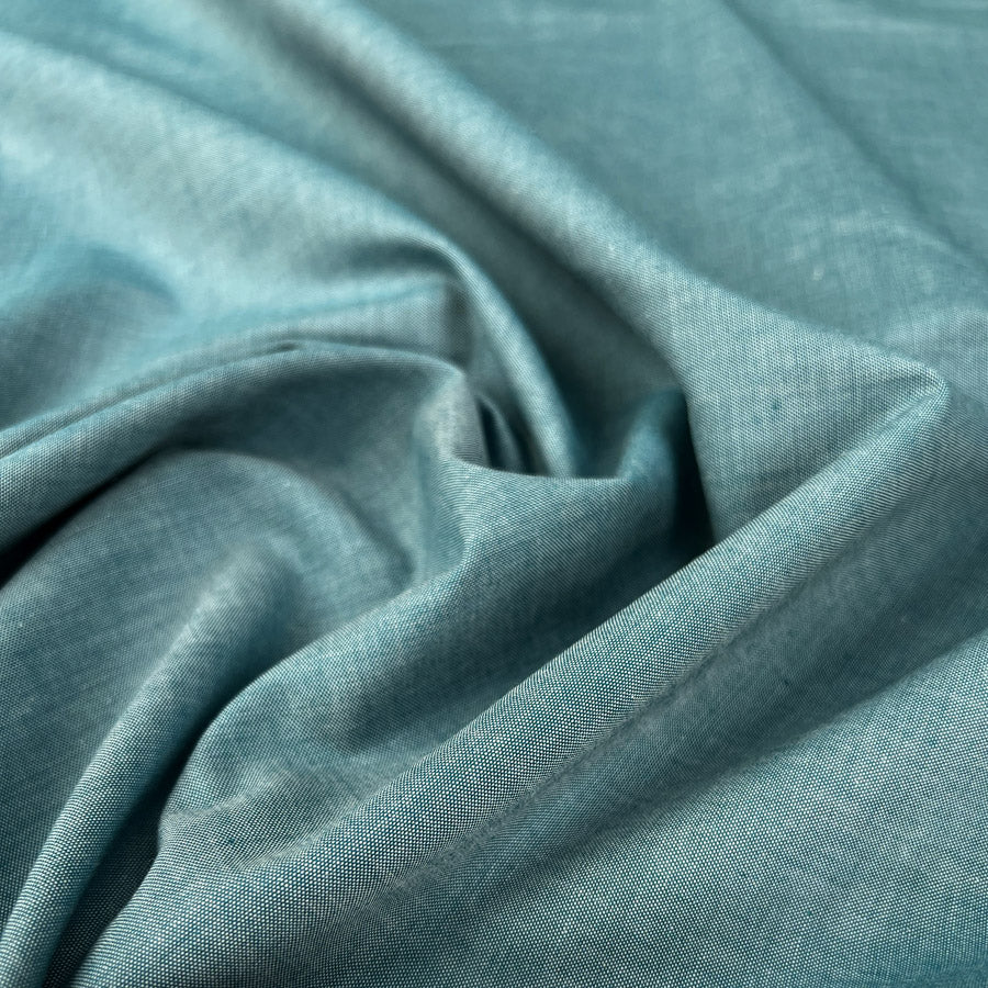 Finest Chambray Teal Cotton Lightweight Plain Woven Dress Fabric