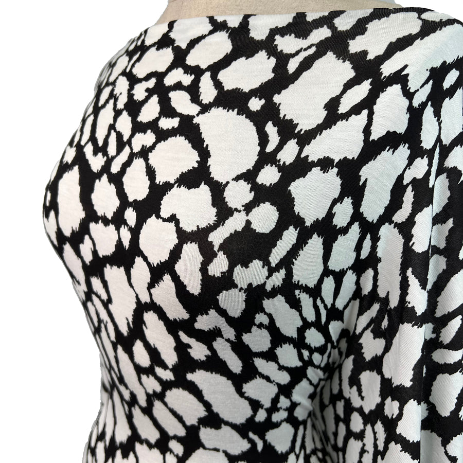 Finest Splodge Black And White Viscose Lycra Knitted Jersey Dress Fabric Side