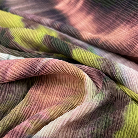 Fiona Rhubarb Polyester Pleated Tie Dye Printed Dress Fabric