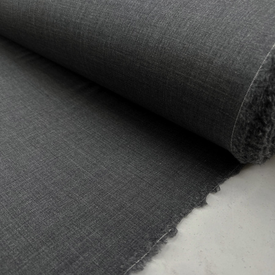 Fleece Wool Suiting Dark Grey Elastane Stretch Woven Italian Deadstock Fabricr Roll