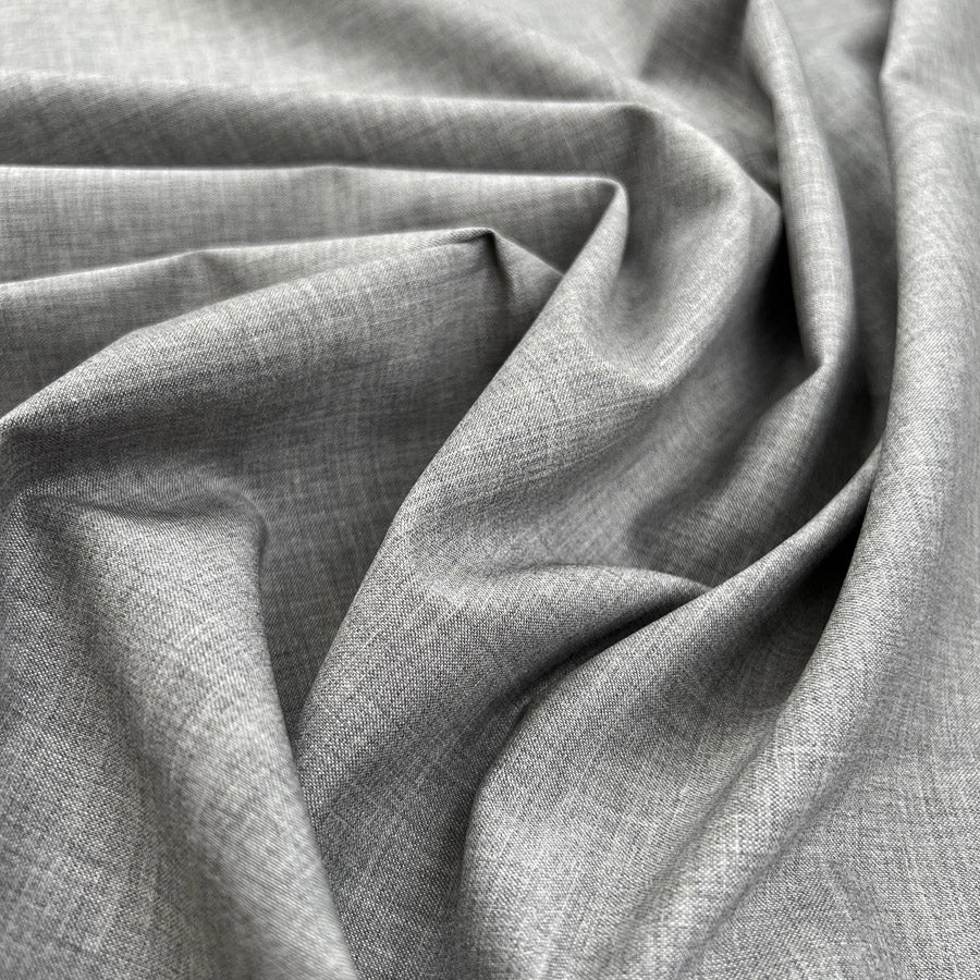 Fleece wool suiting mid grey elastane stretch woven italian deadstock fabric cu