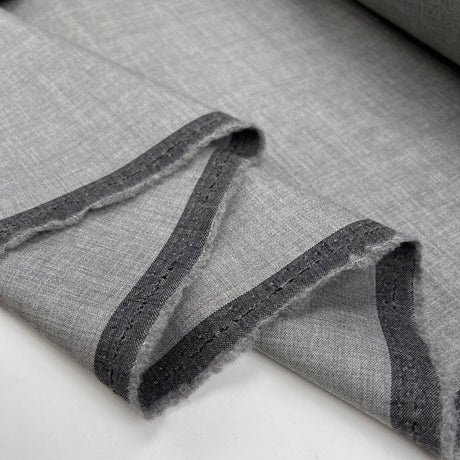 Fleece Wool Suiting Mid Grey Elastane Stretch Woven Italian Deadstock Fabric Fold