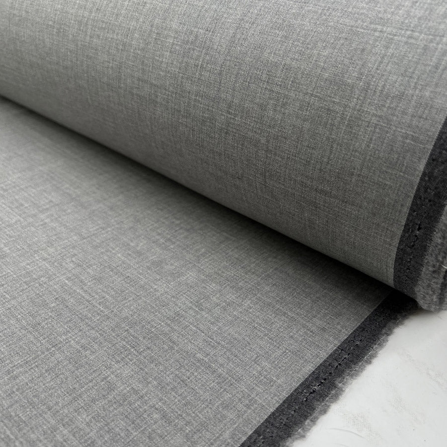 Fleece wool suiting mid grey elastane stretch woven italian deadstock fabric roll