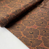 Flora Brown Polyester Satin Floral Print Silver Dress Fabric Bolt