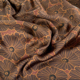 Flora Brown Polyester Satin Floral Print Silver Dress Fabric