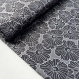 Flora Grey Polyester Satin Floral Print Silver Dress Fabric Bolt