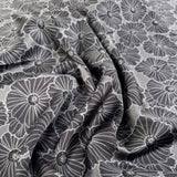 Flora Grey Polyester Satin Floral Print Silver Dress Fabric