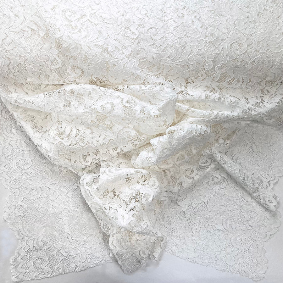 Floral Corded Polyester Lace Dress Fabric Lace Ivory