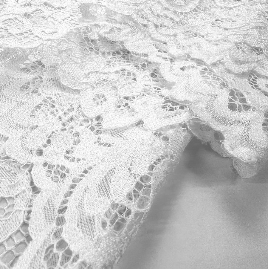 Floral Corded Polyester Lace Dress Fabric Lace Ivory Fold