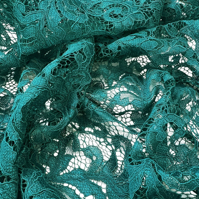Floral Corded Polyester Lace Dress Fabric Lace Teal