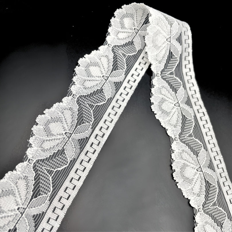 Floral Polyester Flat Lace Net Trimming  Annie Ivory Fold