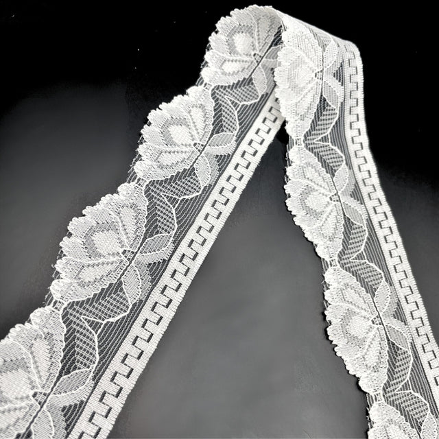 Floral Polyester Flat Lace Net Trimming  Annie Ivory Fold
