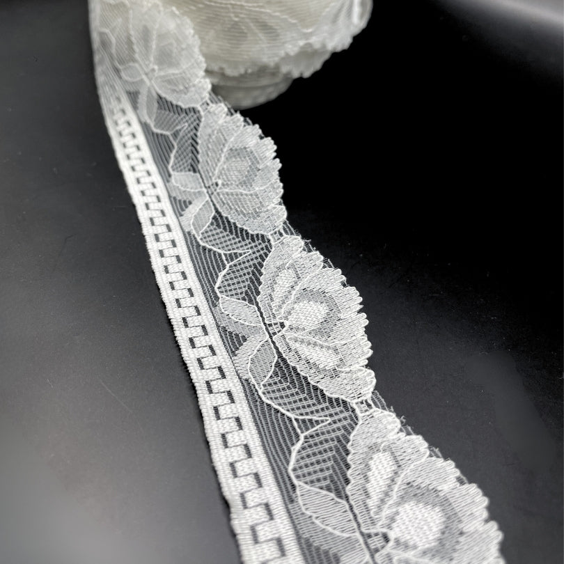 Floral Polyester Flat Lace Net Trimming  Annie Ivory Roll