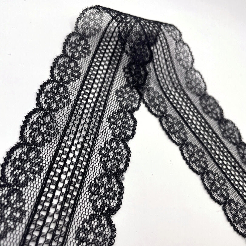 Floral Polyester Flat Lace Net Trimming Daisy Black Fold