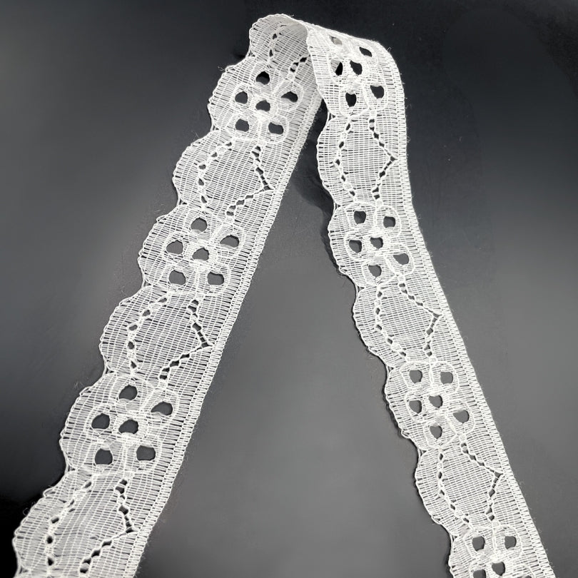 Floral Polyester Flat Lace Net Trimming Sarah White Fold