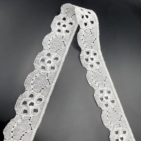 Floral Polyester Flat Lace Net Trimming Sarah White Fold